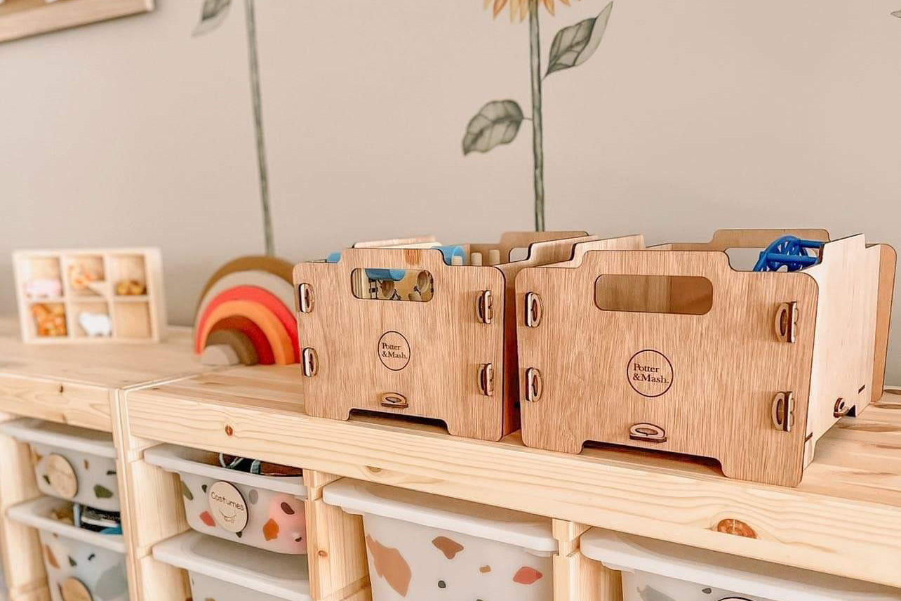 Small stacking timber crates